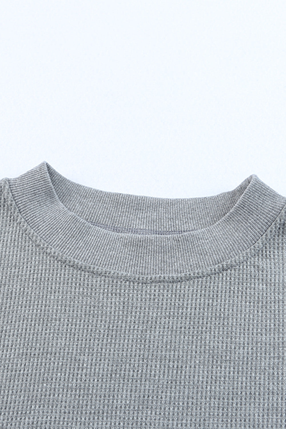 Pink Crew Neck Ribbed Trim Waffle Knit Top