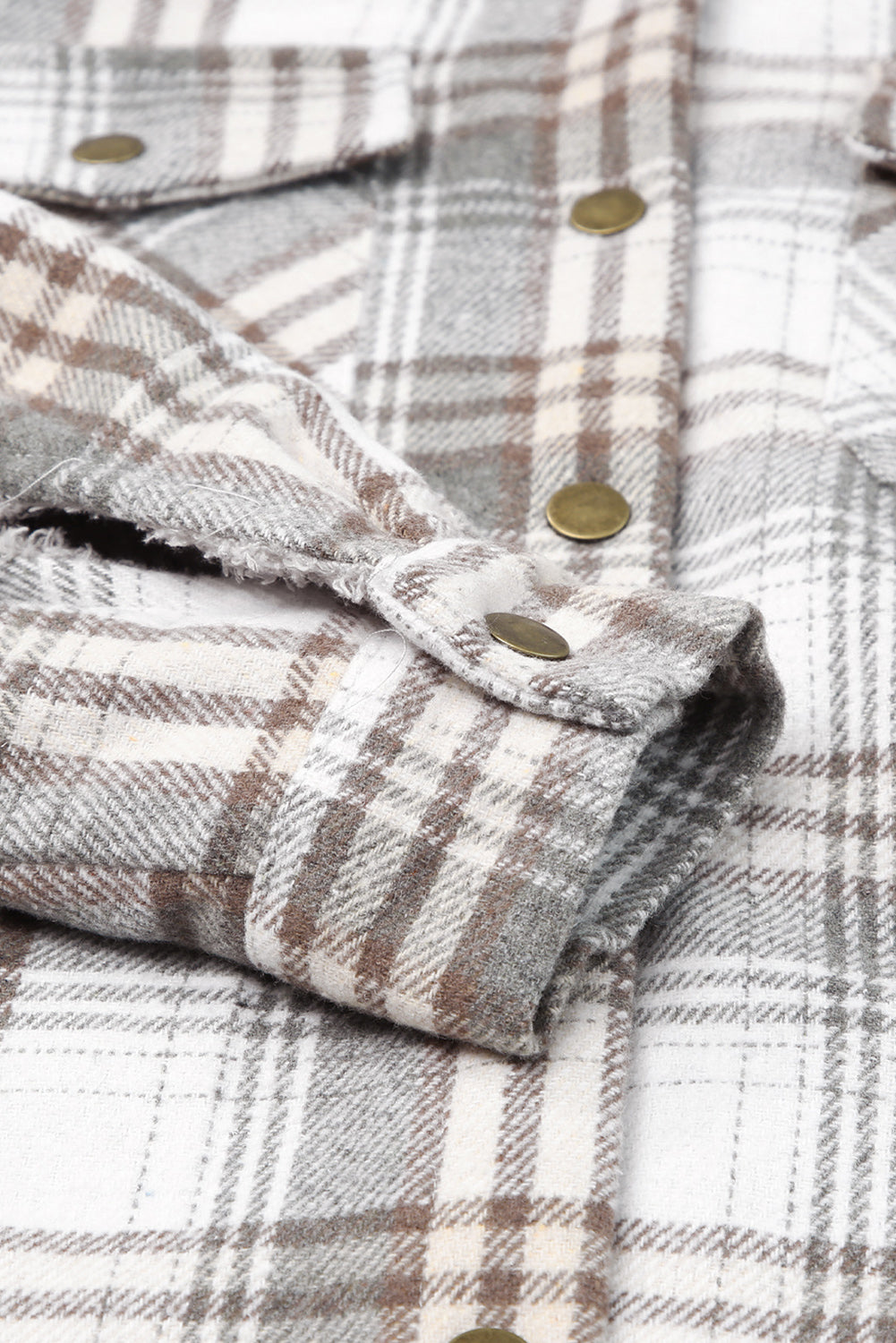 Orange Plaid Pattern Sherpa Lined Hooded Shacket
