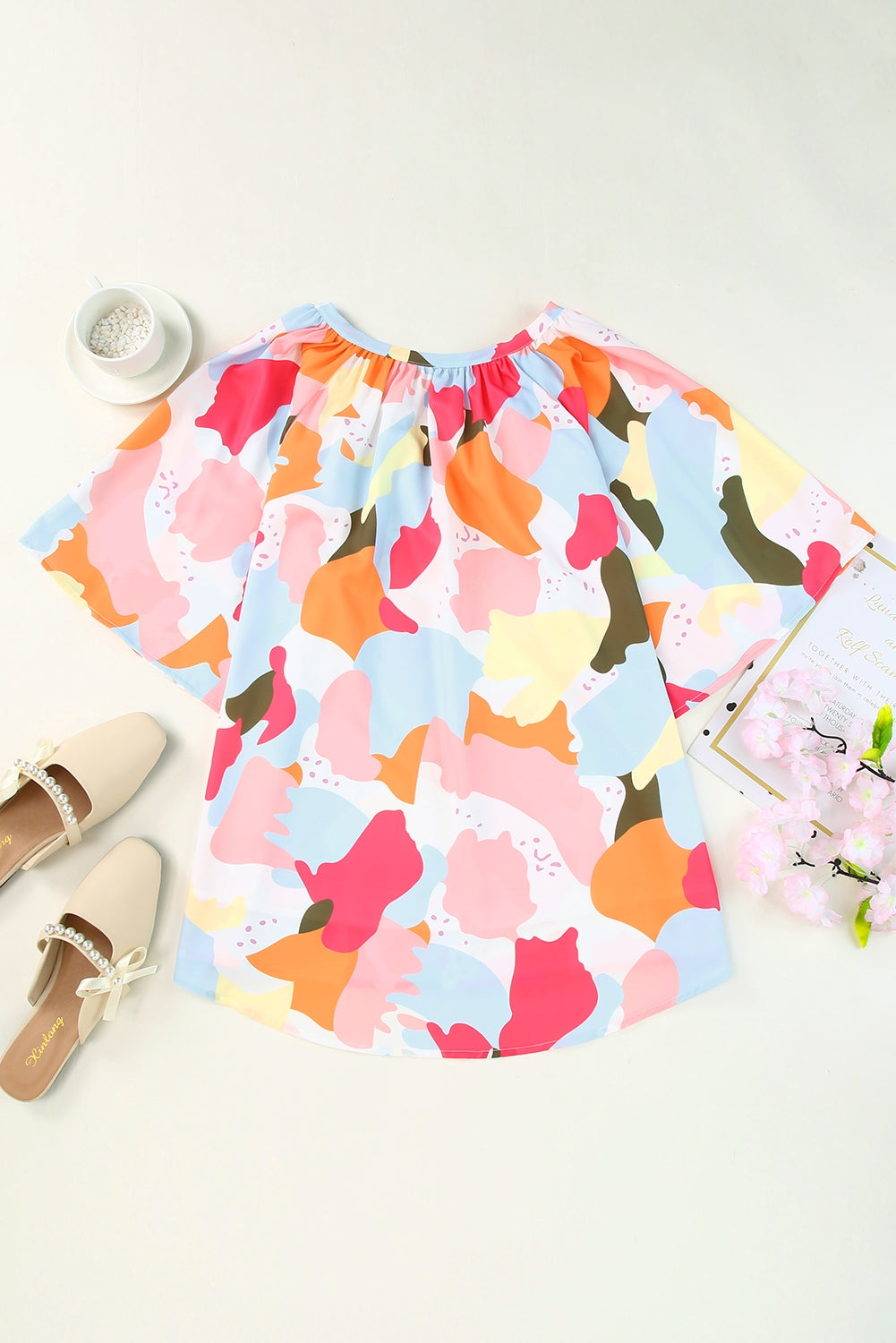 Multicolor Color Palette Print Flowy Wide Leg Pants