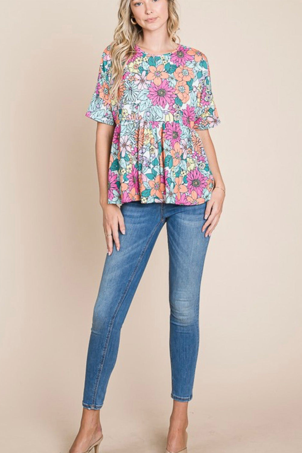 Multicolor Flower Print Pocketed Drawstring Waist Wide Leg Pants