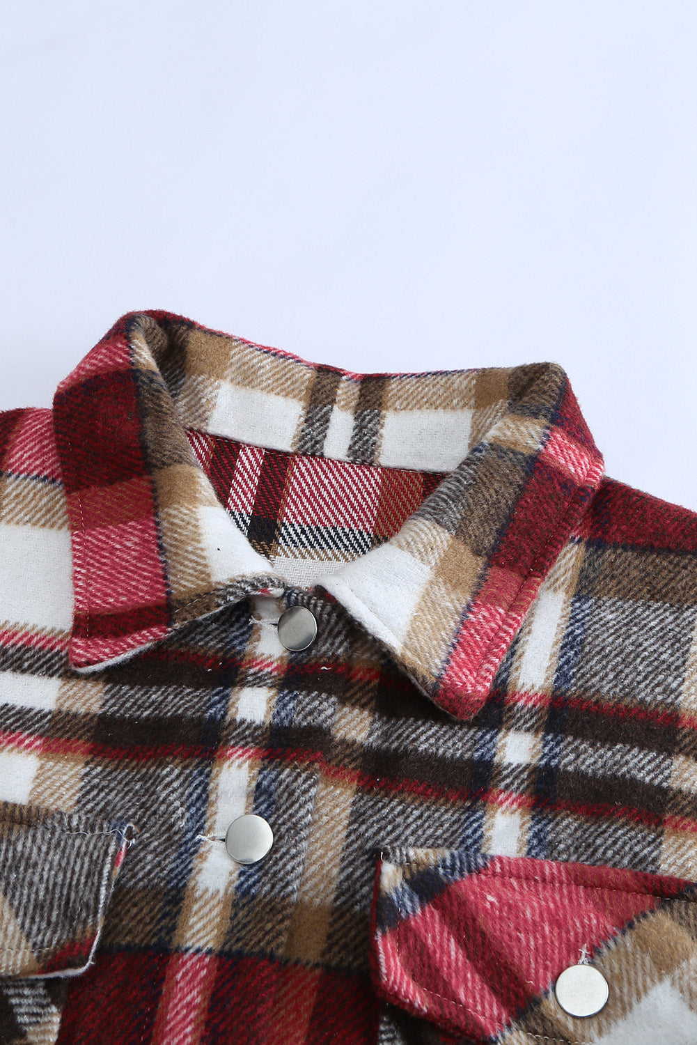 Navy Blue Plus Size Plaid Flap Pocket Shacket