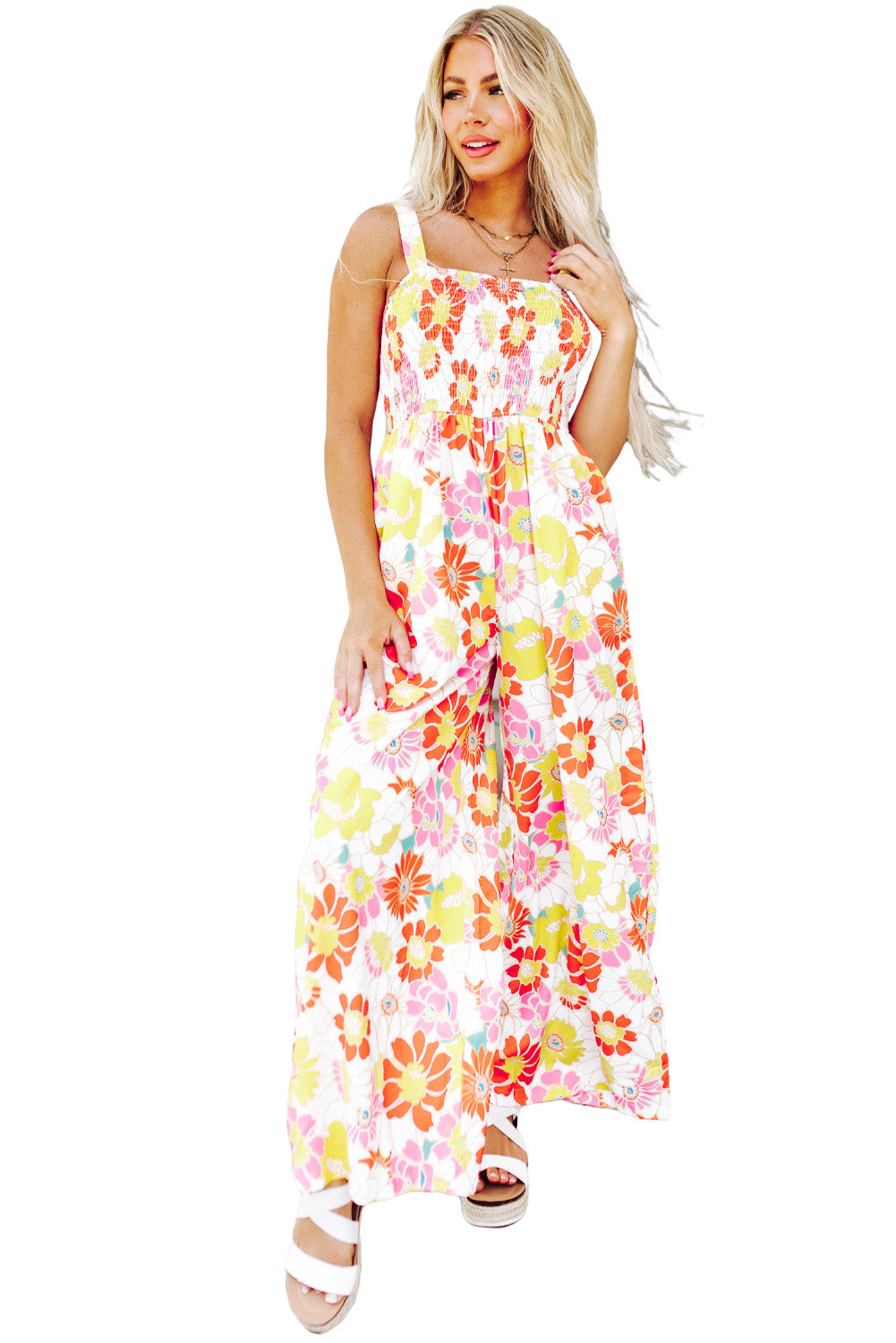 Multicolor Plus Size Floral Button Keyhole Back Ruffle Romper