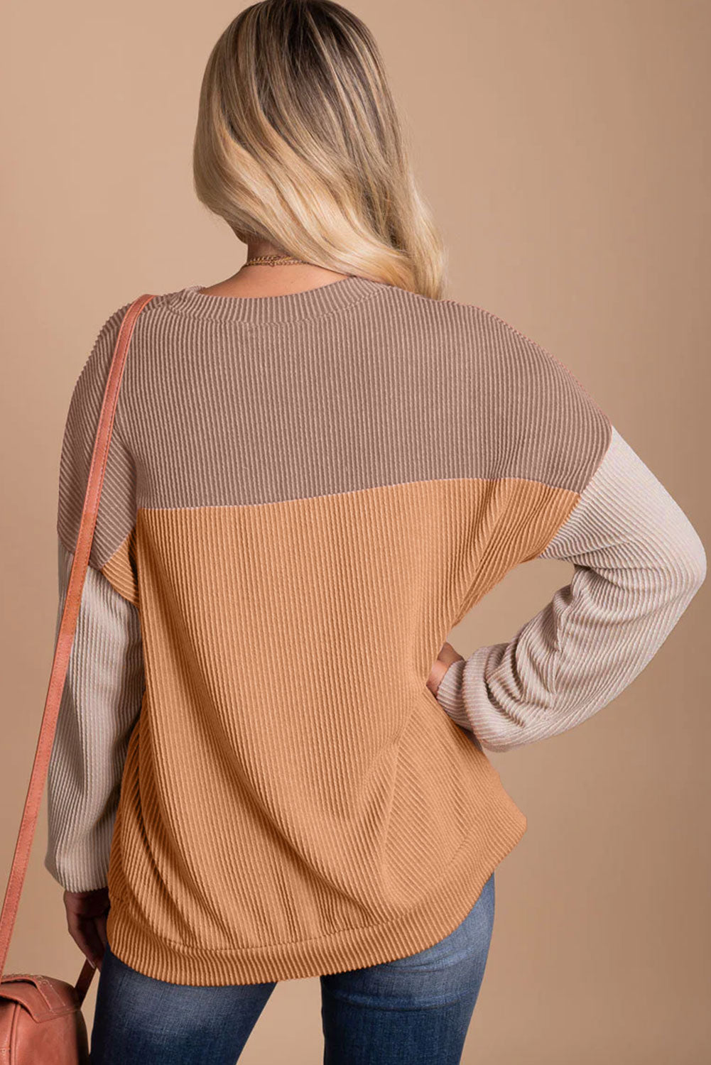 Mineral Red Plus Size Ribbed Colorblock Long Sleeve Top