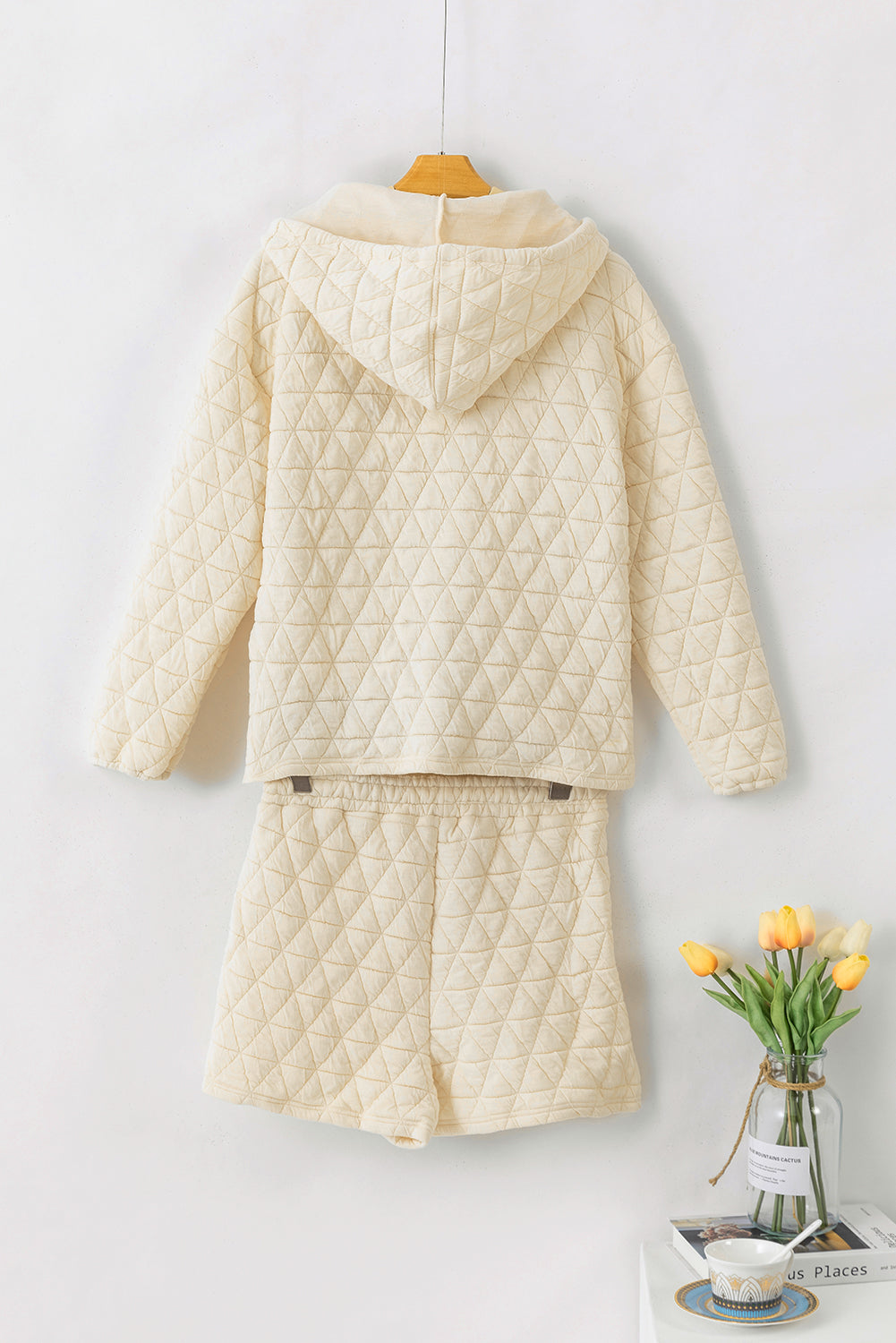 Coffee Solid Color Quilted Kangaroo Pocket Hoodie