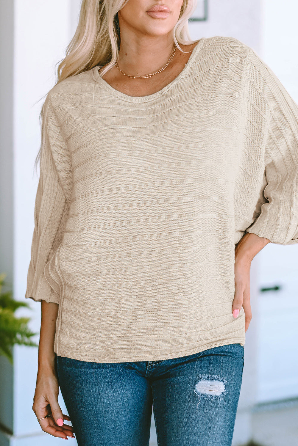 Black Exposed Seam Ribbed Knit Dolman Top