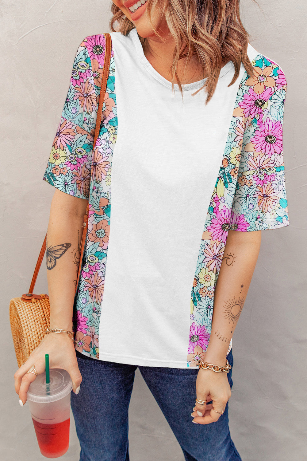 Multicolor Flower Print Pocketed Drawstring Waist Wide Leg Pants