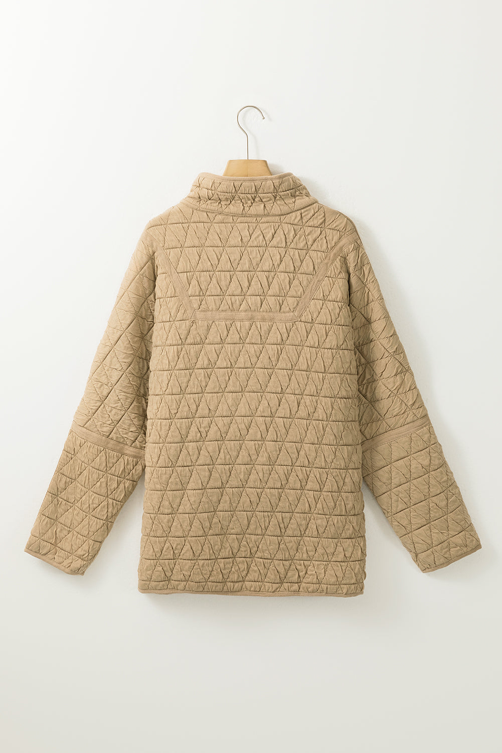 Coffee Solid Color Quilted Kangaroo Pocket Hoodie