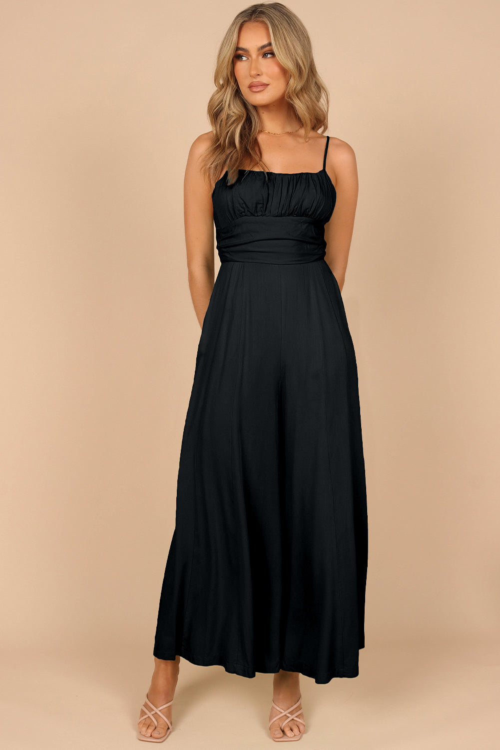 Orange Spaghetti Straps Backless Knot Wide-Leg Jumpsuit