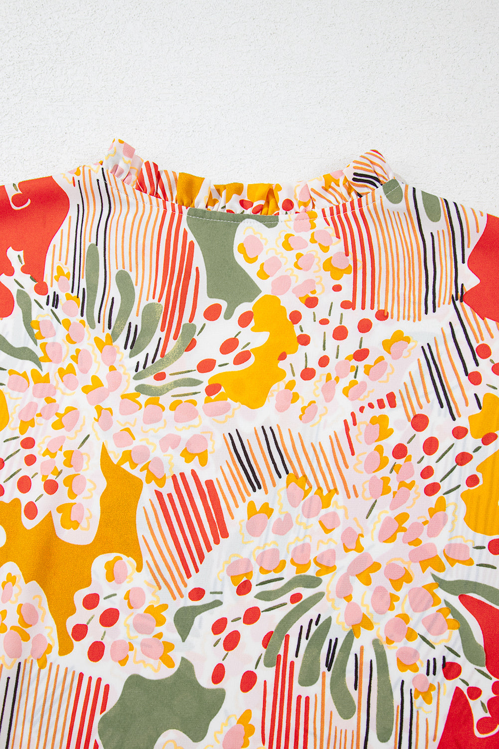 Multicolour Plus Size Mix Floral Puff Sleeve Ruffled Dress