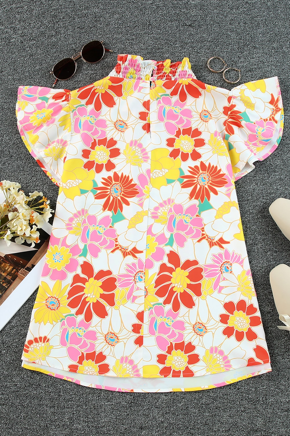 Multicolor Plus Size Floral Button Keyhole Back Ruffle Romper