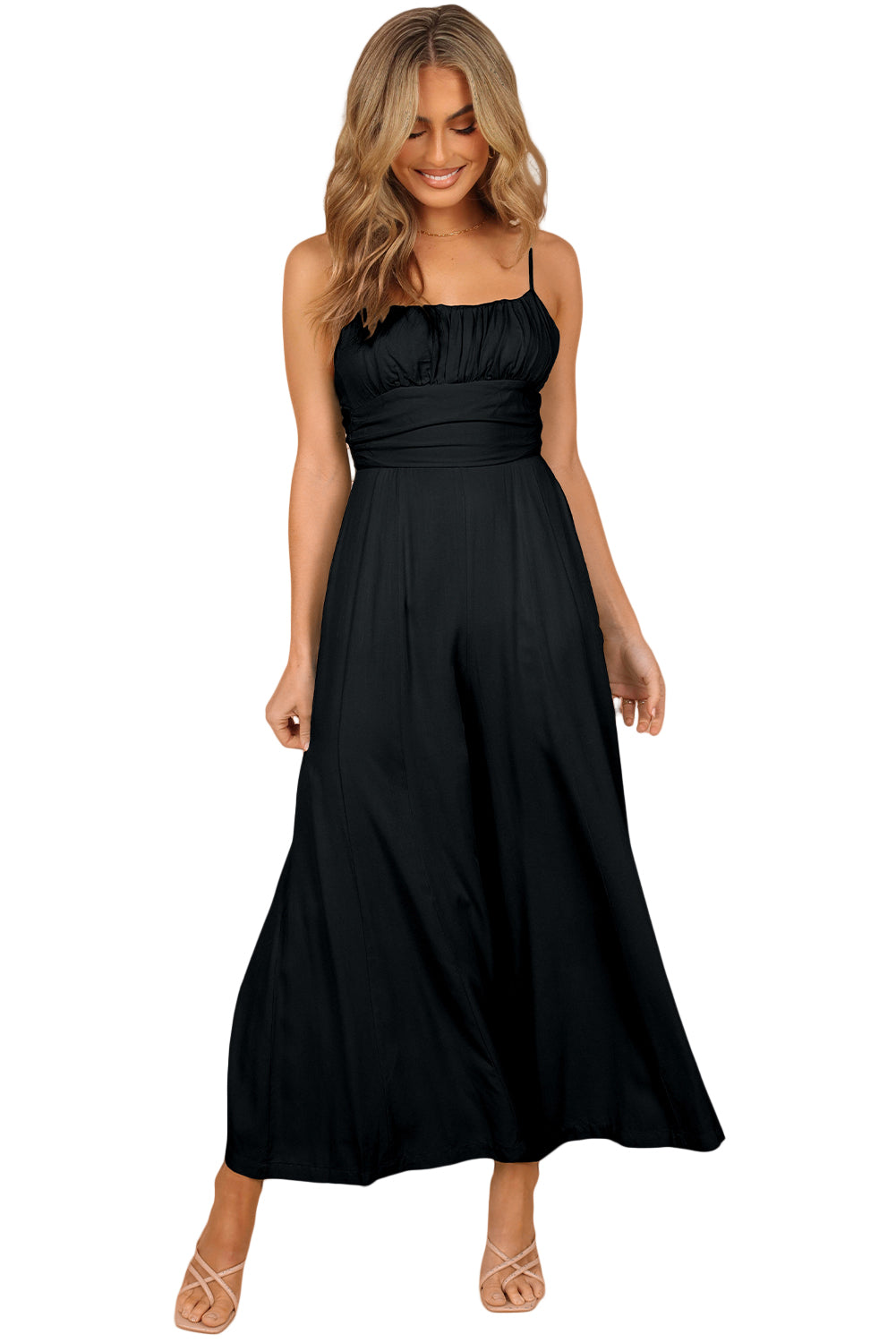 Orange Spaghetti Straps Backless Knot Wide-Leg Jumpsuit