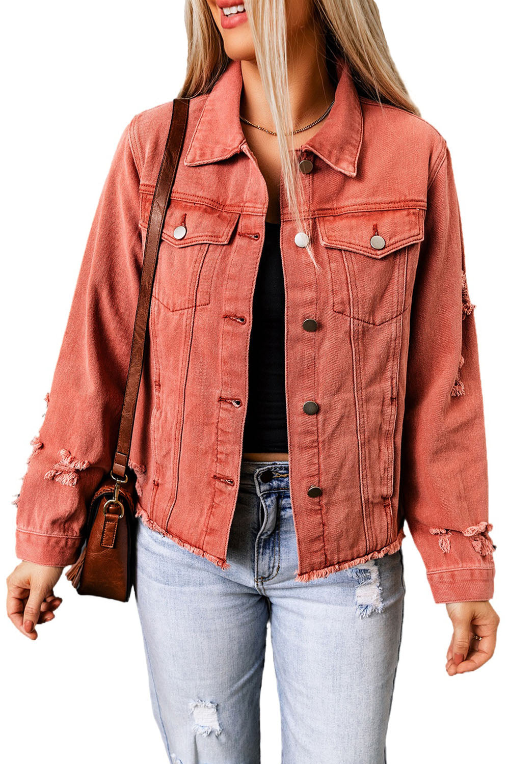 Dark Blue Plus Size Distressed Flap Pocket Denim Jacket