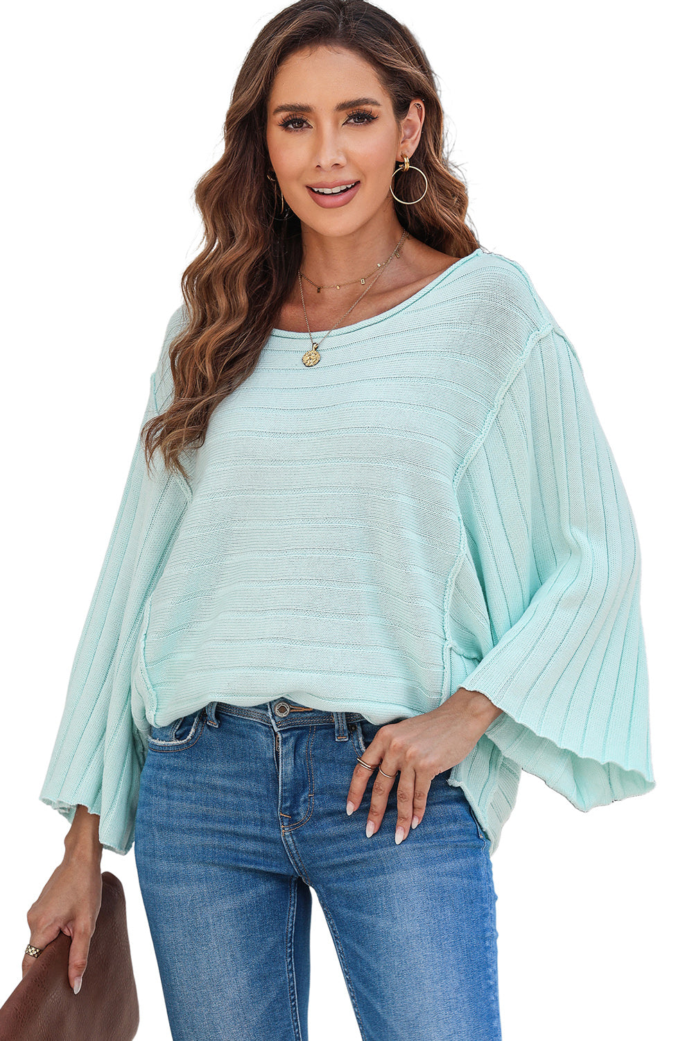 Black Exposed Seam Ribbed Knit Dolman Top