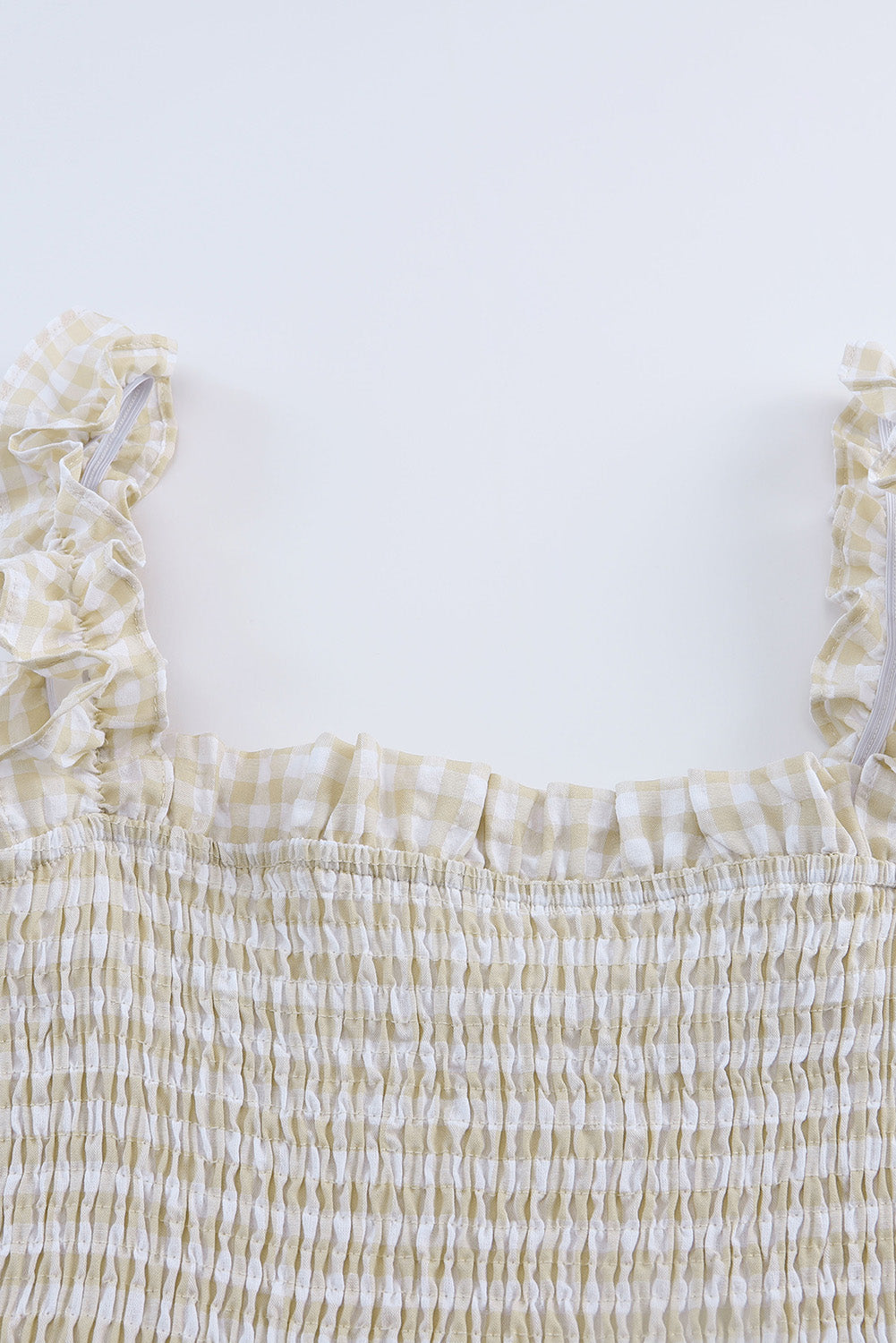 Khaki Plaid Ruffled Square Neck Smocked Tiered Maxi Dress