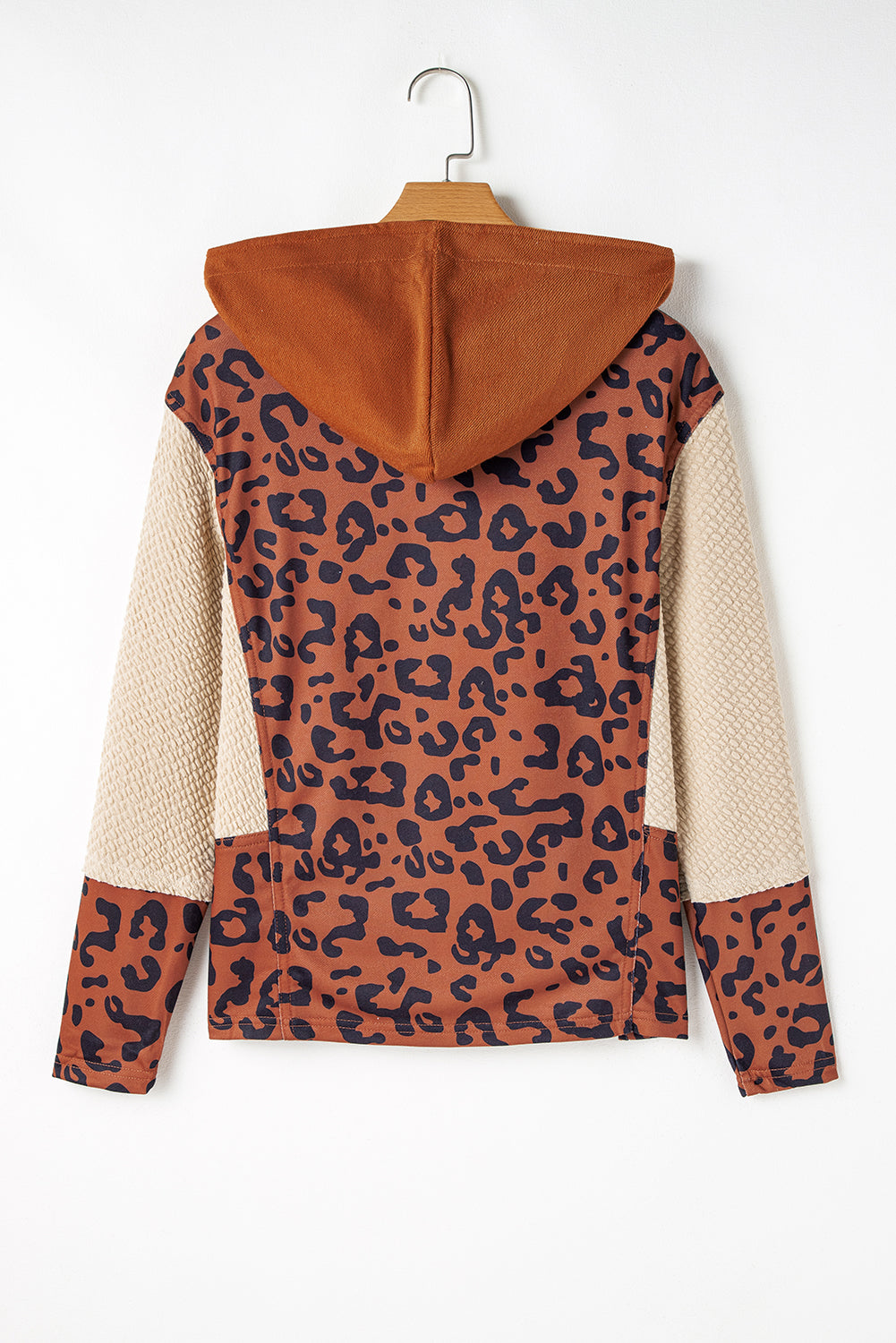 Chestnut Contrast Sleeves Patchwork Colorblock Hoodie