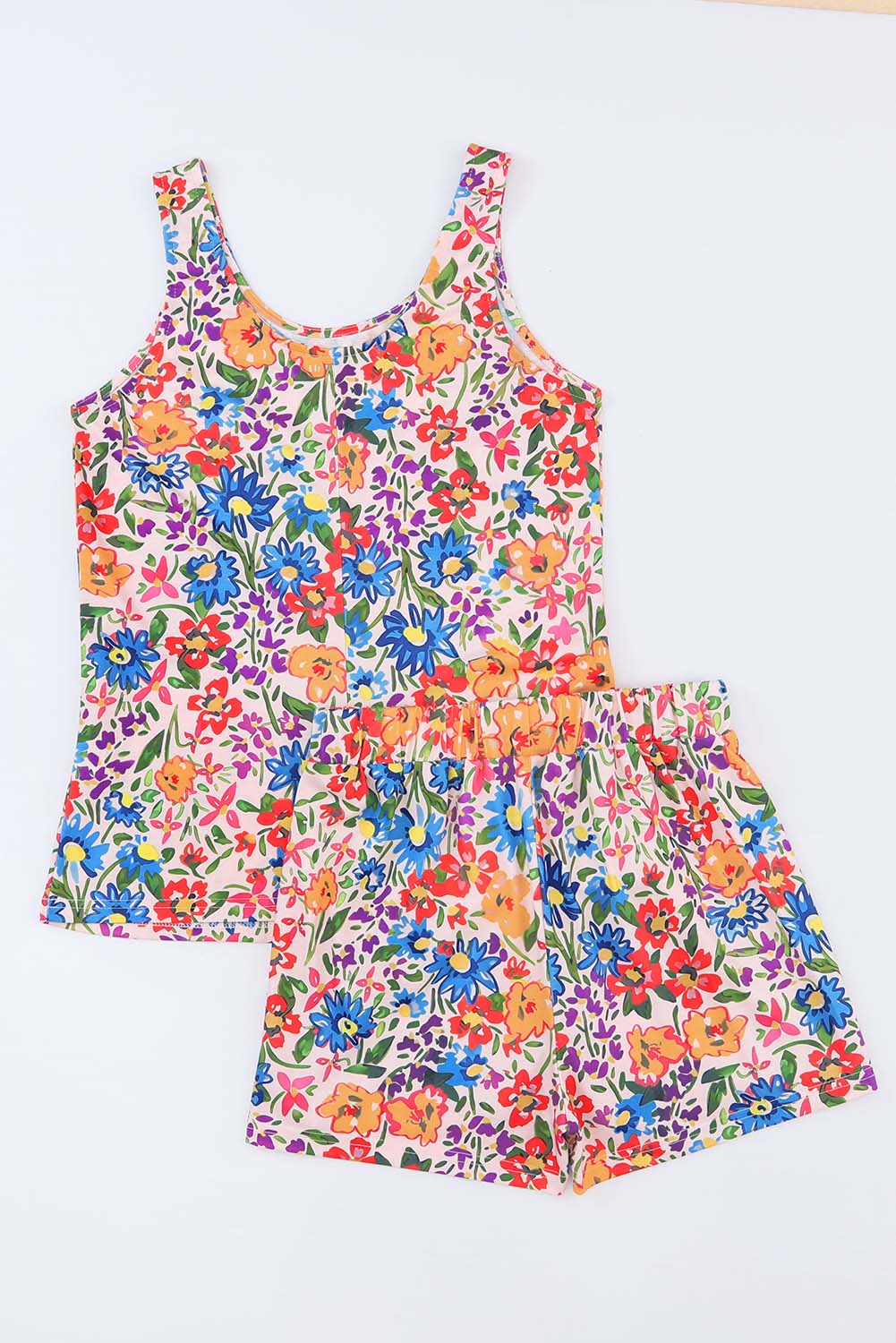 Multicolor Long Floral Print Short Sleeve Holiday Dress