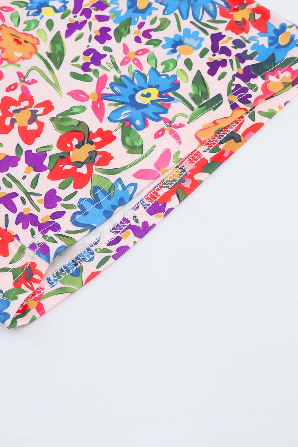 Multicolor Long Floral Print Short Sleeve Holiday Dress