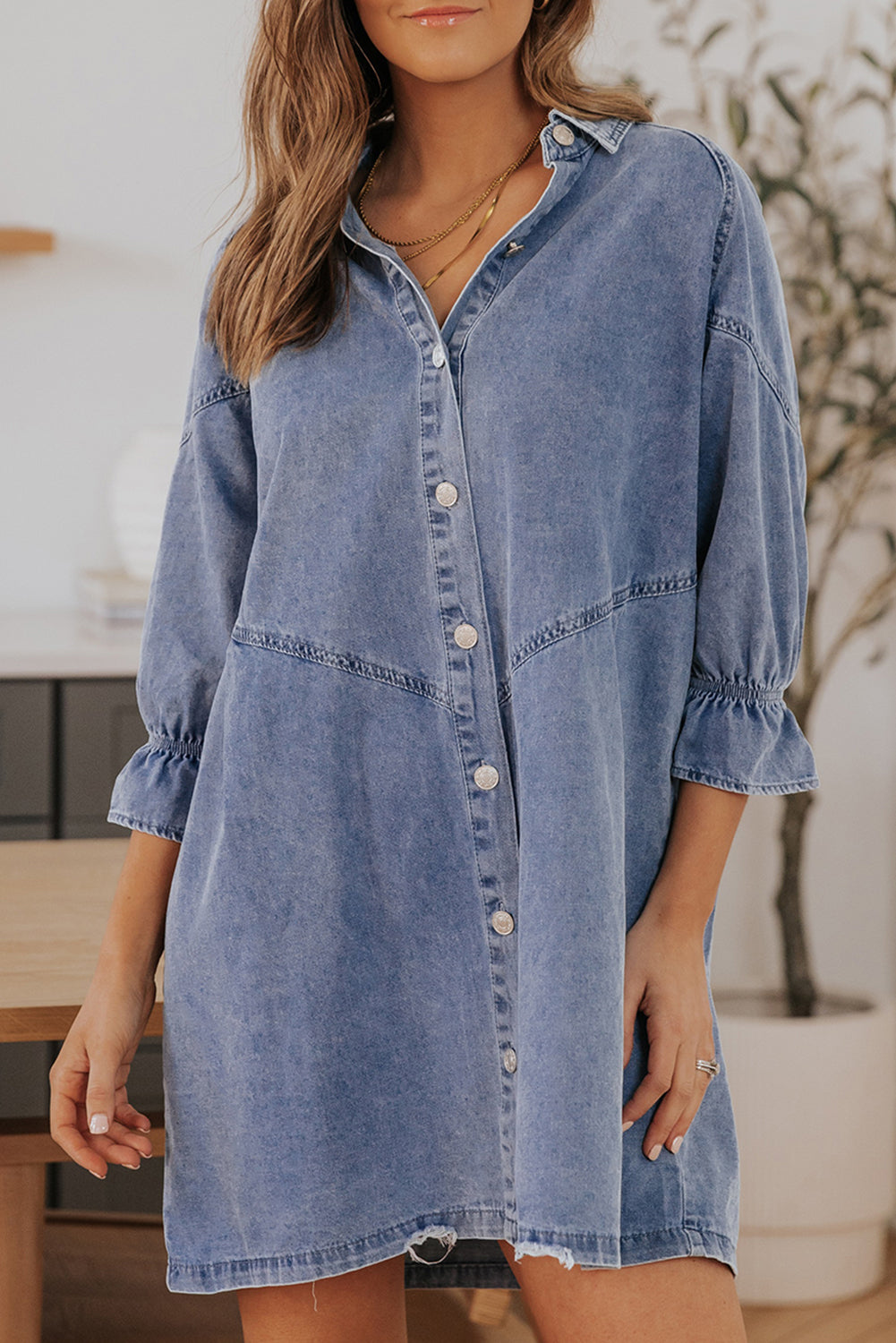 Gray Sequin Nutcracker Graphic Long Sleeve Shirt Denim Dress