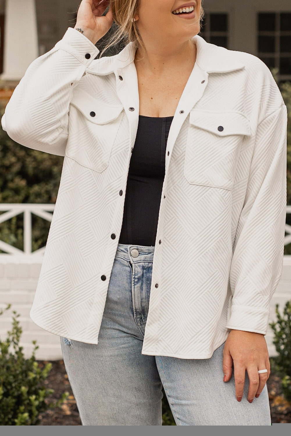 Khaki Solid Textured Flap Pocket Buttoned Shacket