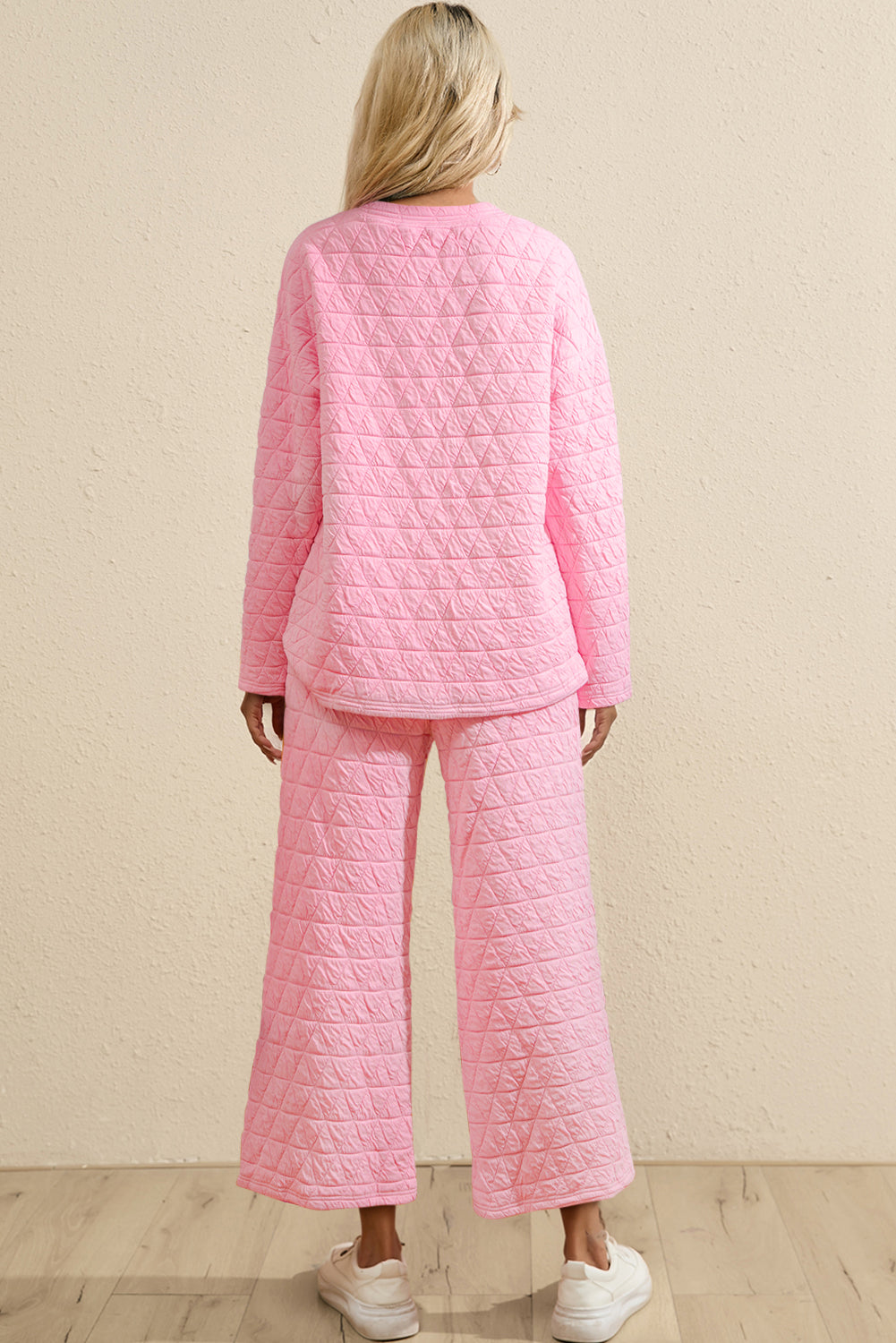 Coffee Solid Color Quilted Kangaroo Pocket Hoodie