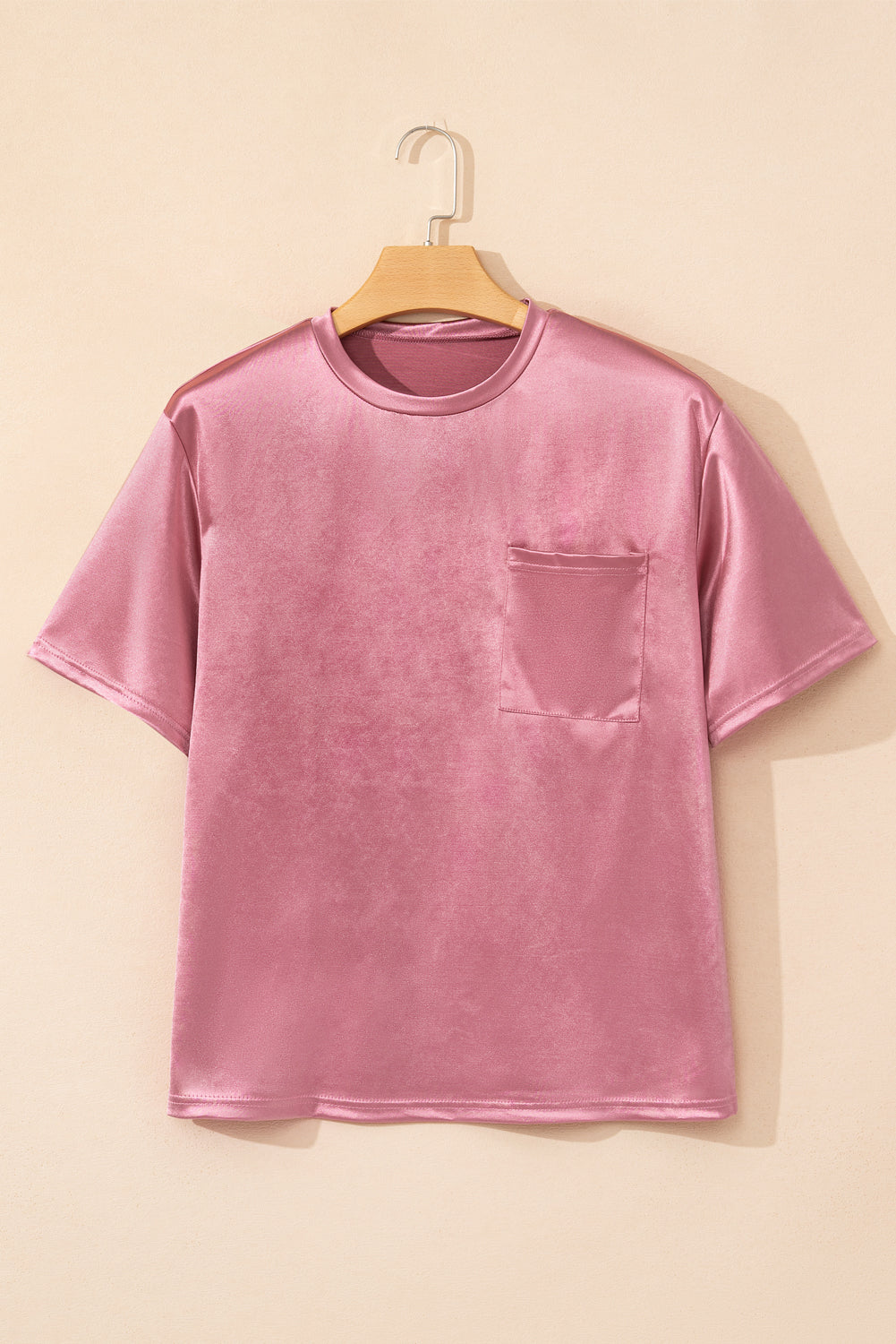Apricot Glitter Chest Pocket Round Neck Long Sleeve Top