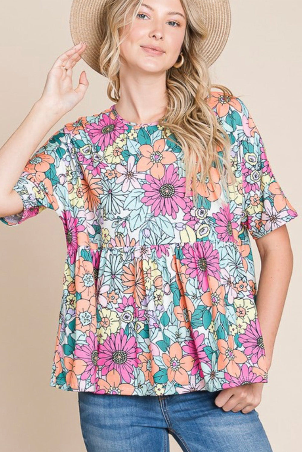 Multicolor Flower Print Pocketed Drawstring Waist Wide Leg Pants