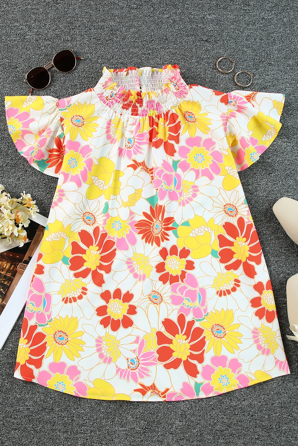 Multicolor Plus Size Floral Button Keyhole Back Ruffle Romper