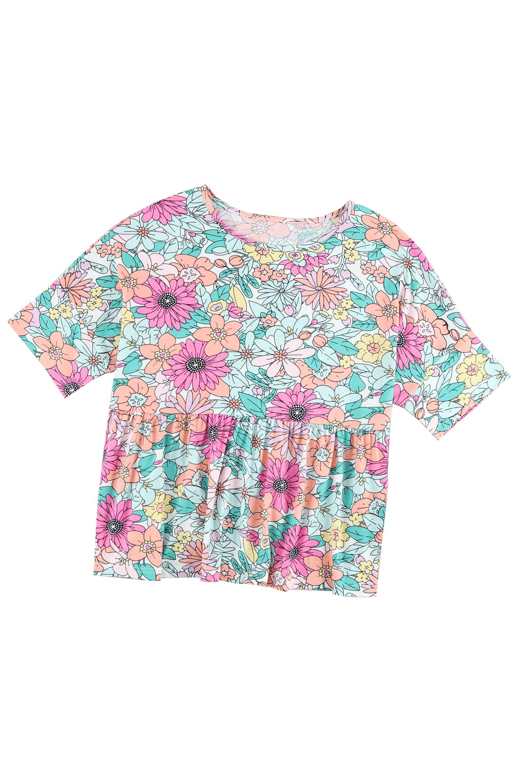 Multicolor Flower Print Pocketed Drawstring Waist Wide Leg Pants