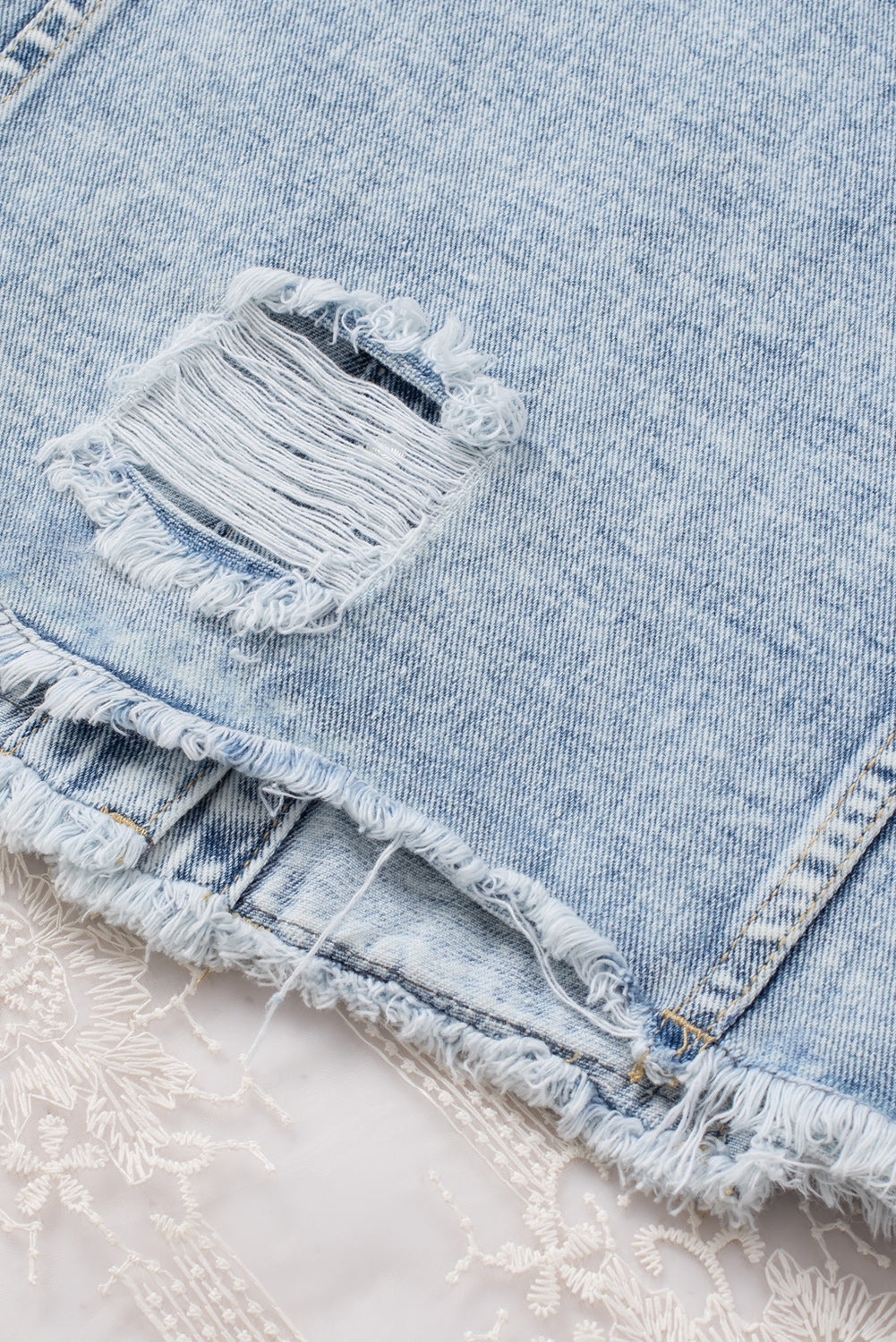 Dark Blue Plus Size Distressed Flap Pocket Denim Jacket