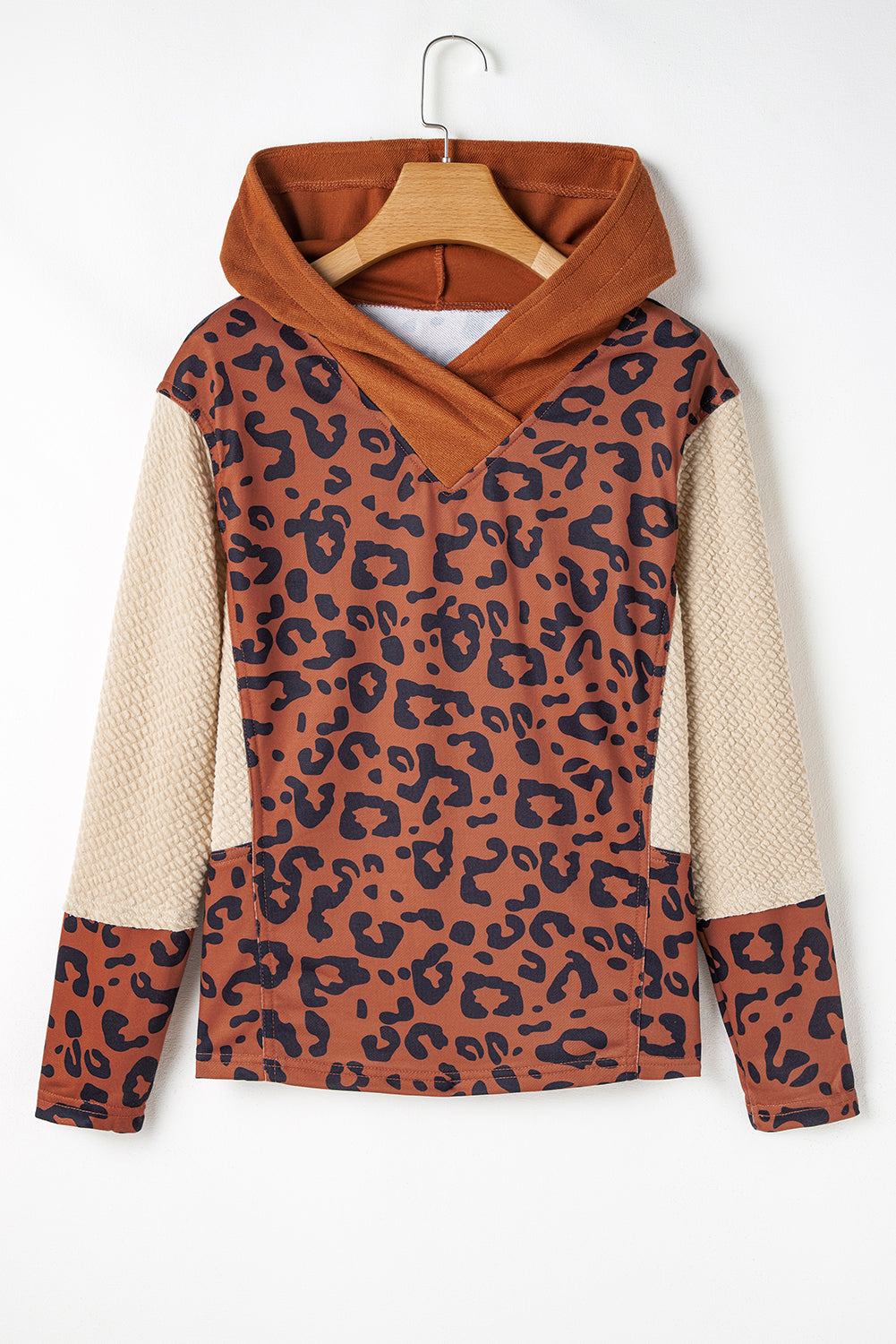 Chestnut Contrast Sleeves Patchwork Colorblock Hoodie
