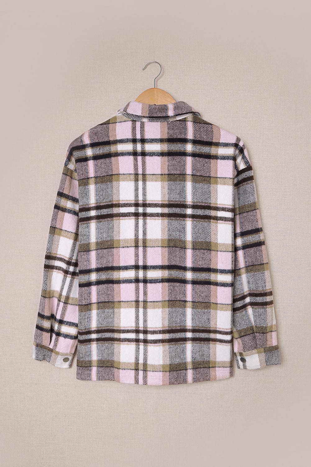 Navy Blue Plus Size Plaid Flap Pocket Shacket