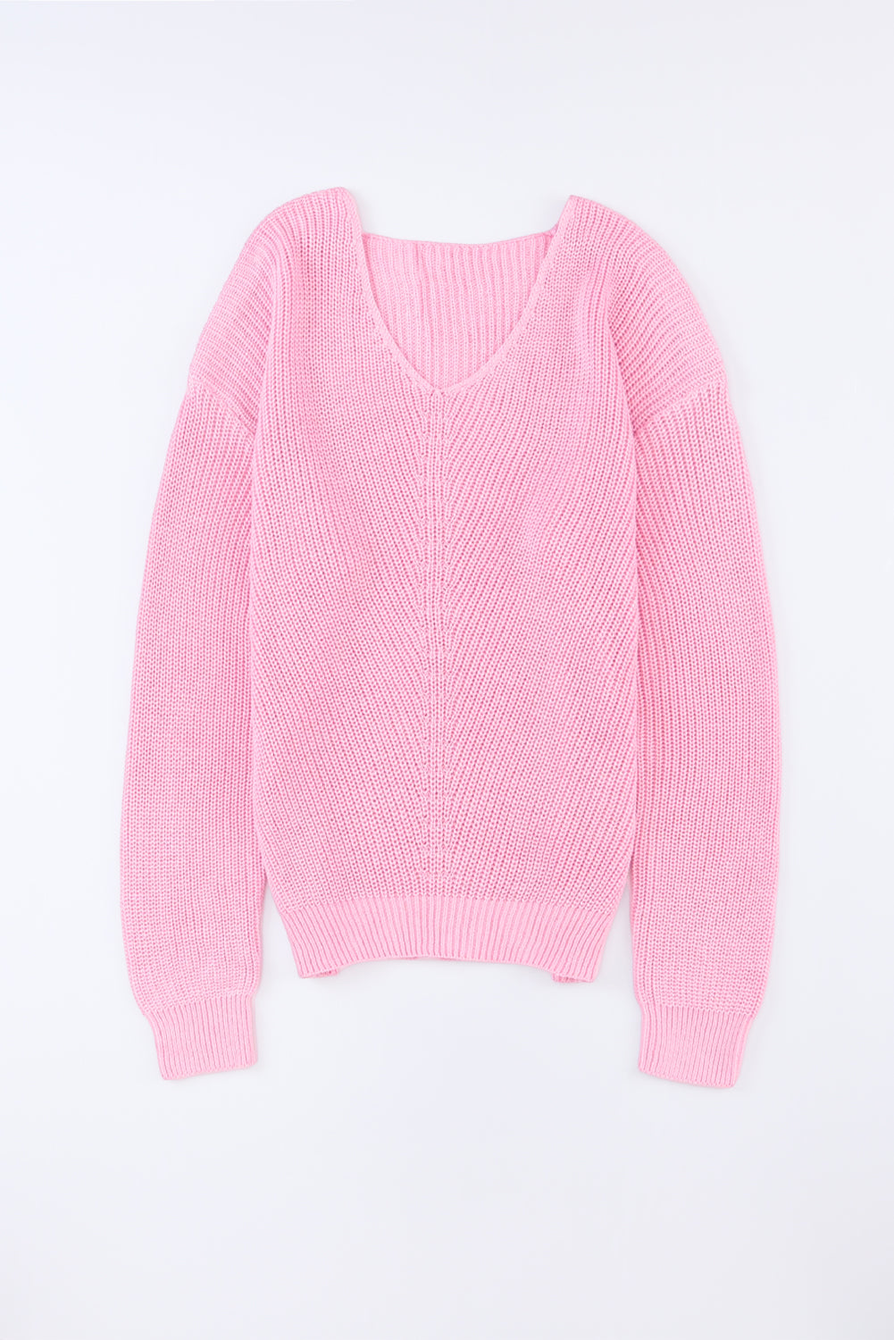 Black Ribbed Knit V Neck Sweater