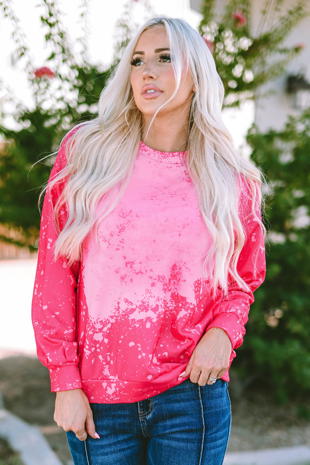 Rose Christmas Santa Claus Tie Dye Print Pullover Sweatshirt