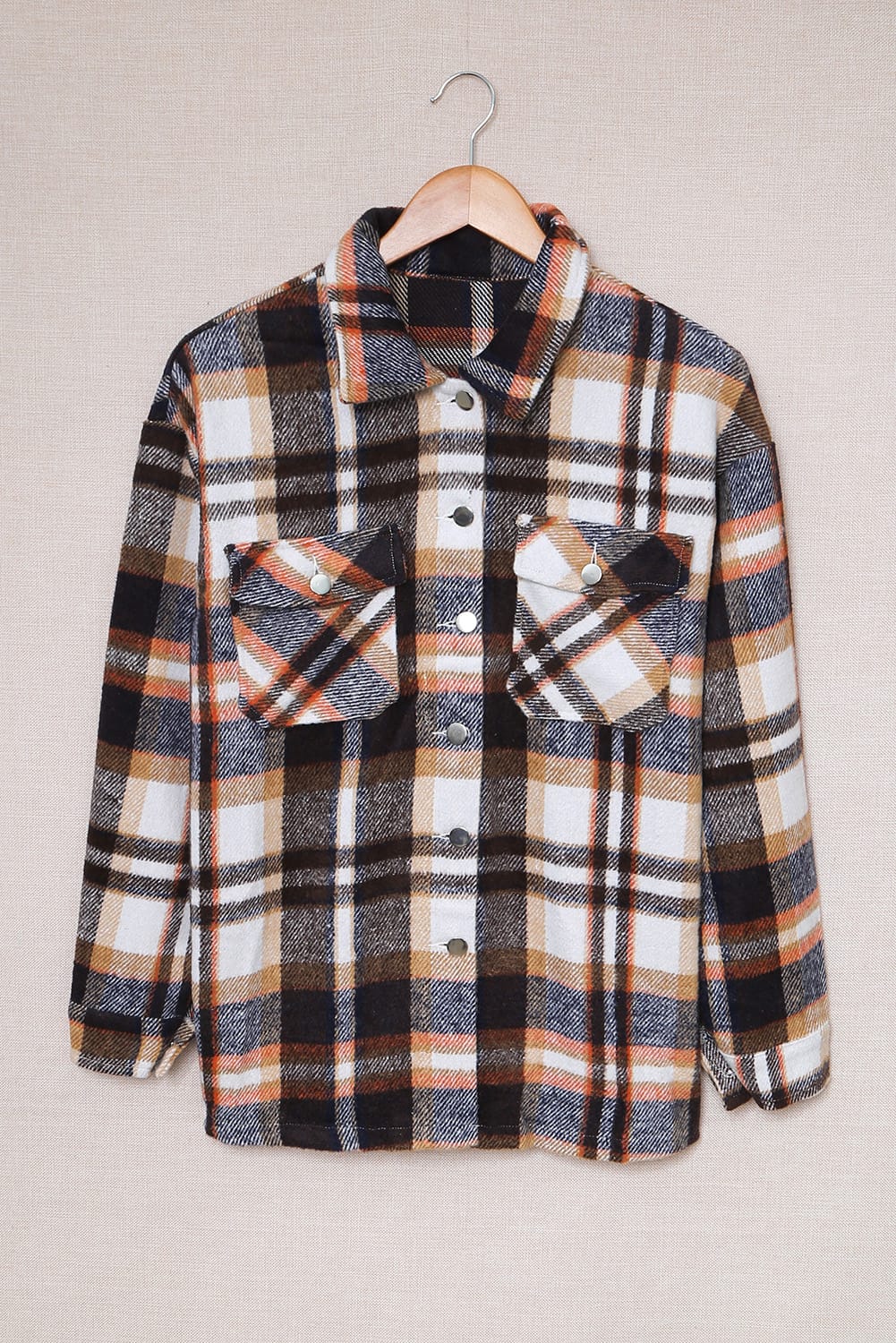 Navy Blue Plus Size Plaid Flap Pocket Shacket