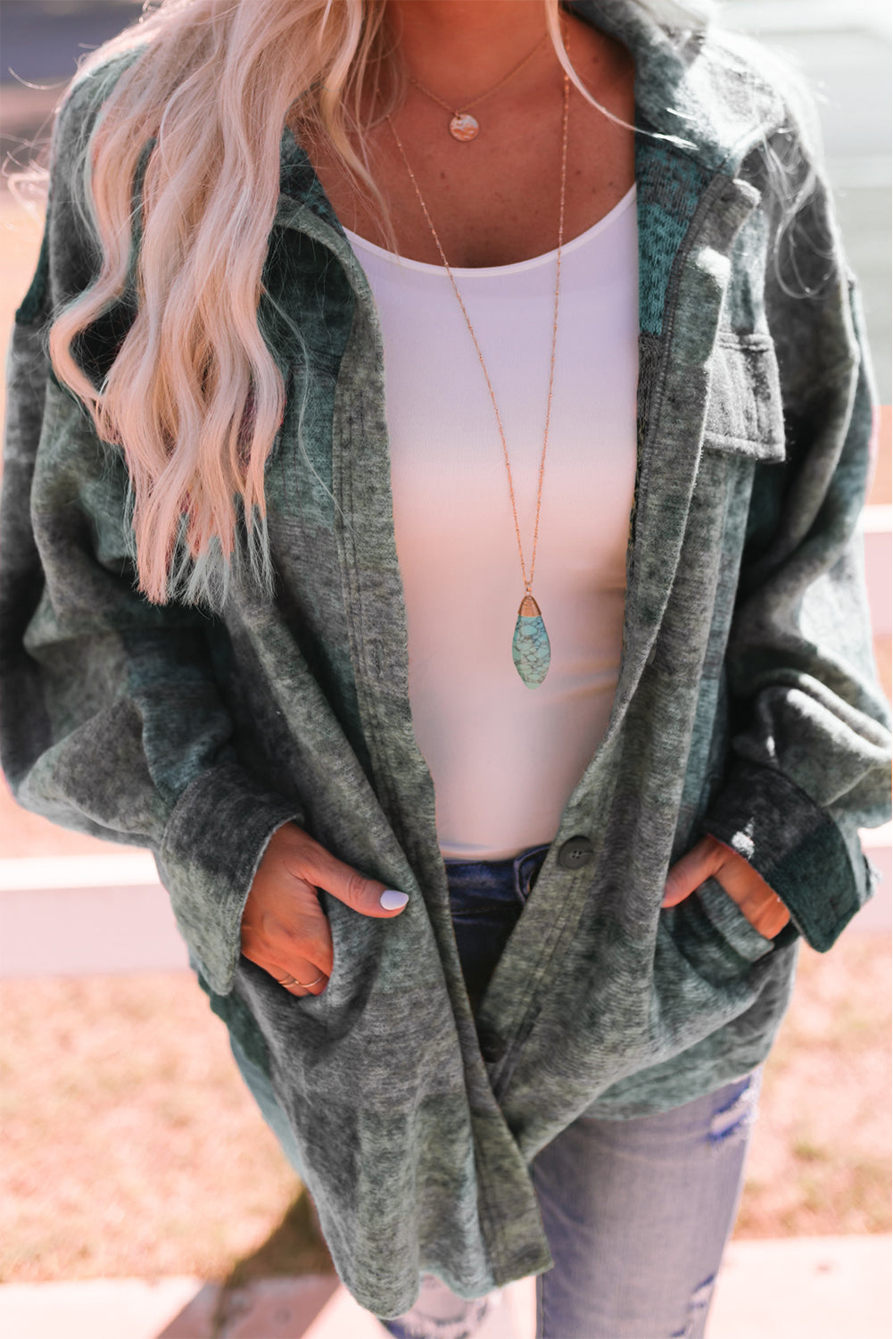 Multicolor Brushed Plaid Buttoned Pullover Oversized Hoodie