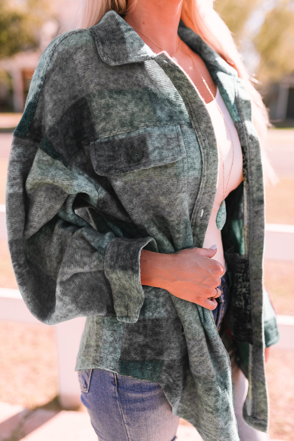 Multicolor Brushed Plaid Buttoned Pullover Oversized Hoodie