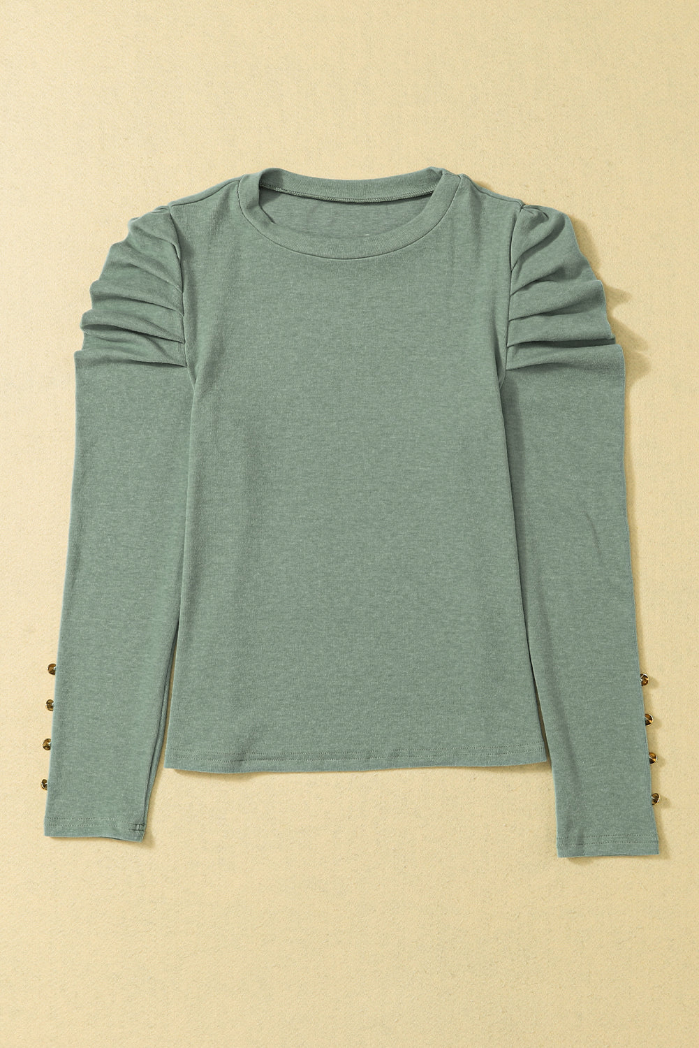 Gray Buttoned Puff Long Sleeve Sheath Top