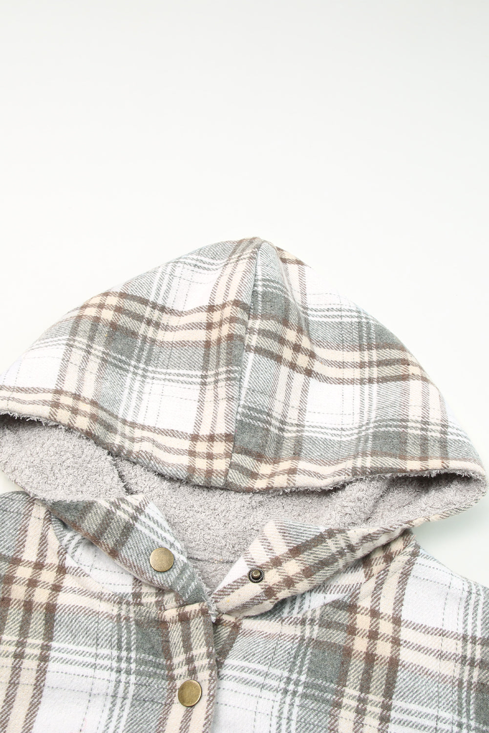 Orange Plaid Pattern Sherpa Lined Hooded Shacket