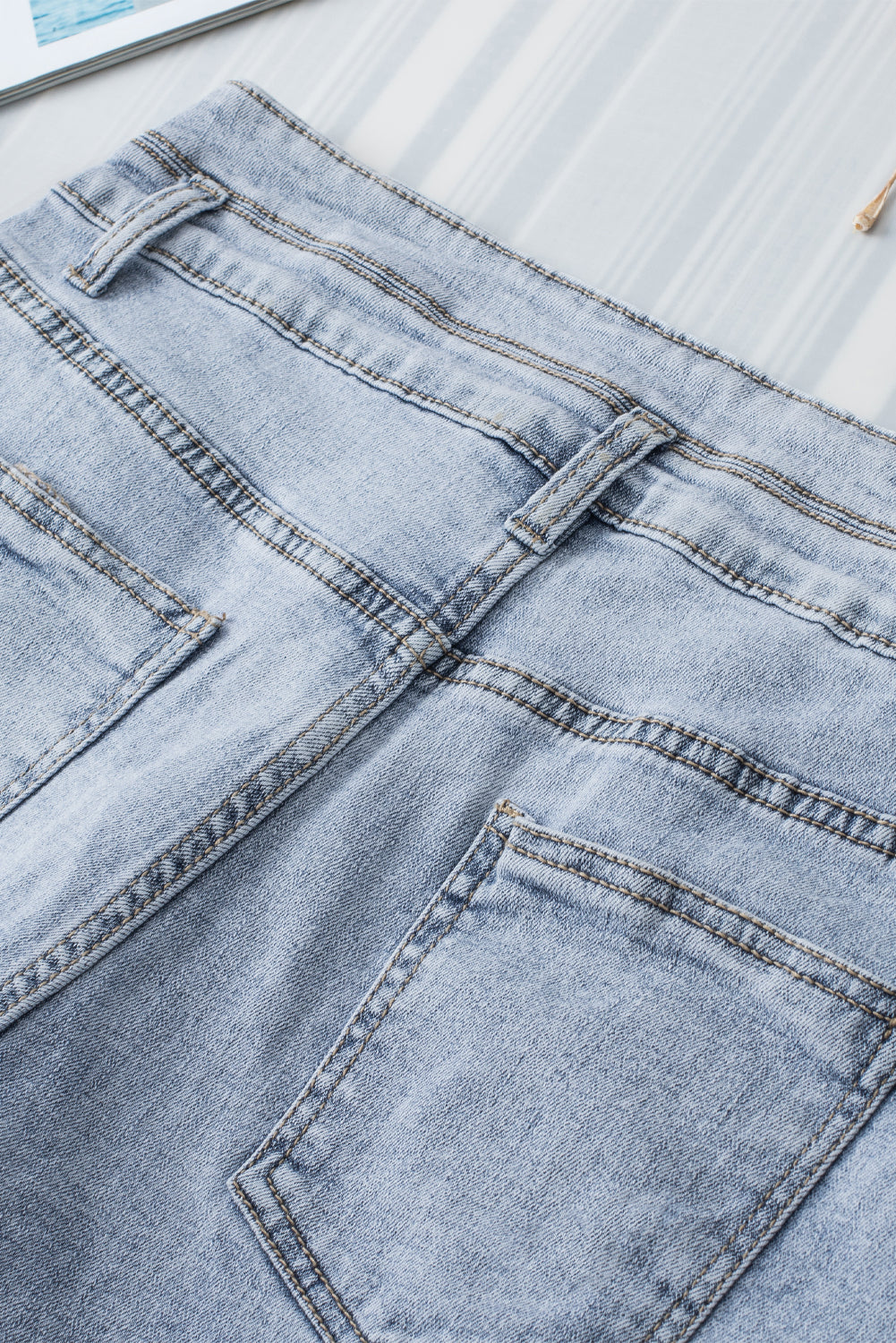 Sky Blue Diamond Studded Vintage Wash Denim Shorts