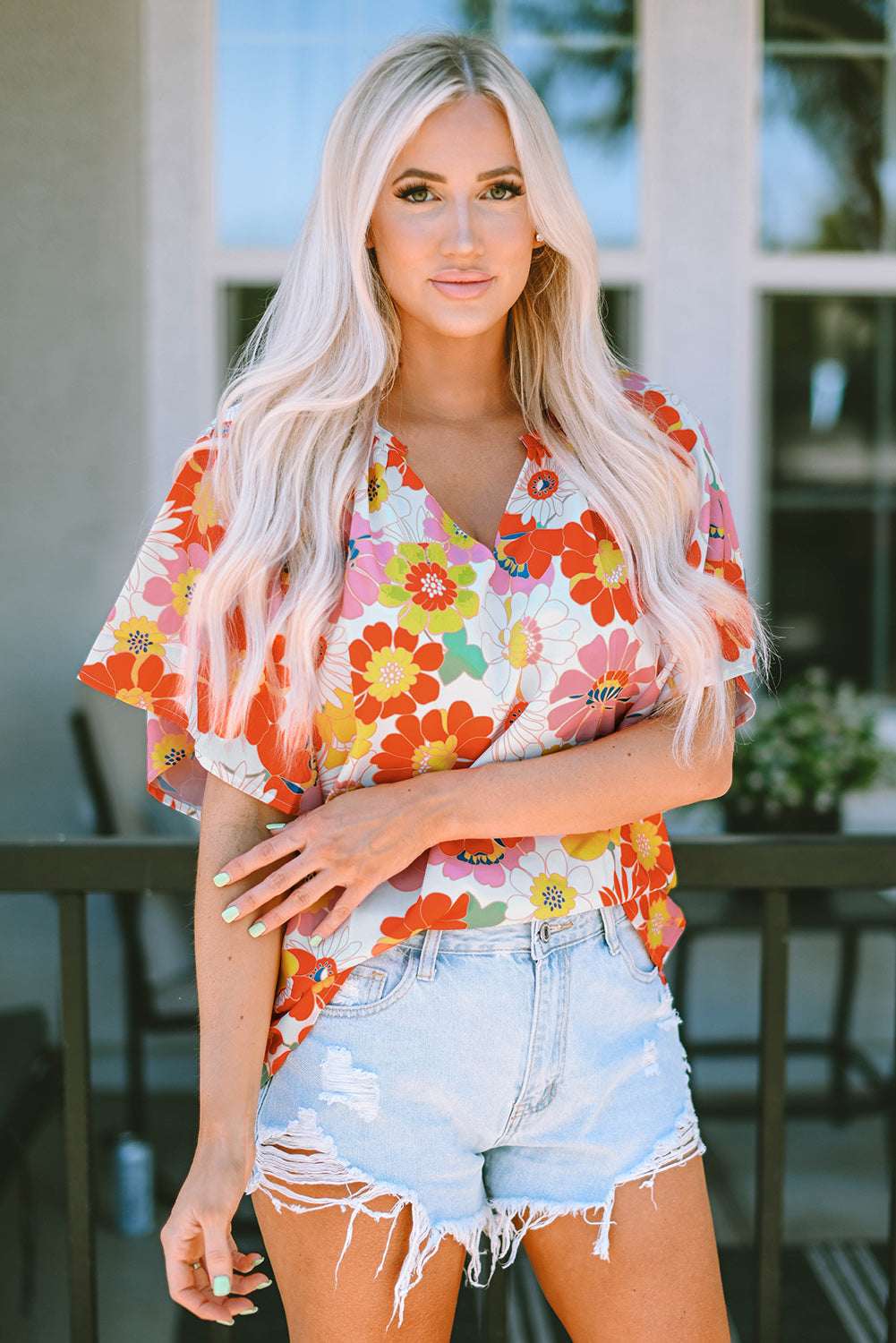 Multicolor Plus Size Floral Button Keyhole Back Ruffle Romper