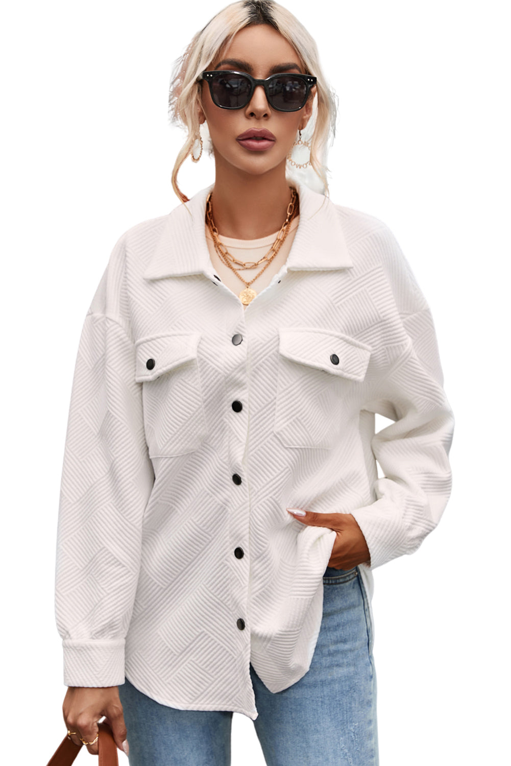 Khaki Solid Textured Flap Pocket Buttoned Shacket
