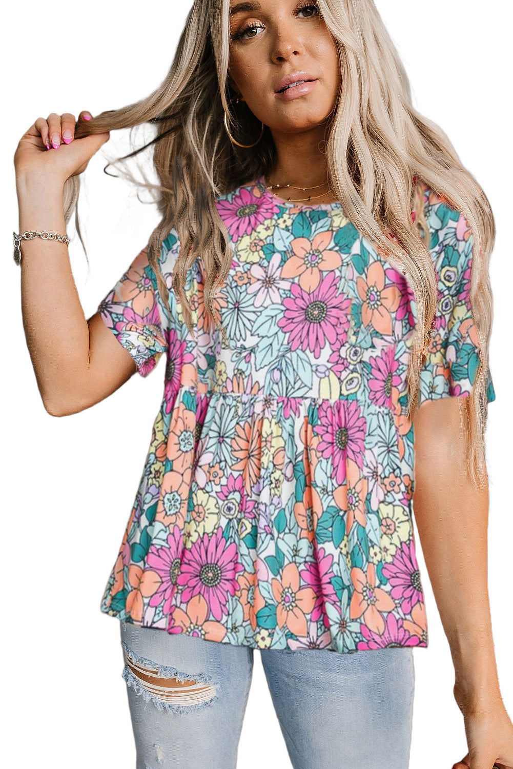 Multicolor Flower Print Pocketed Drawstring Waist Wide Leg Pants