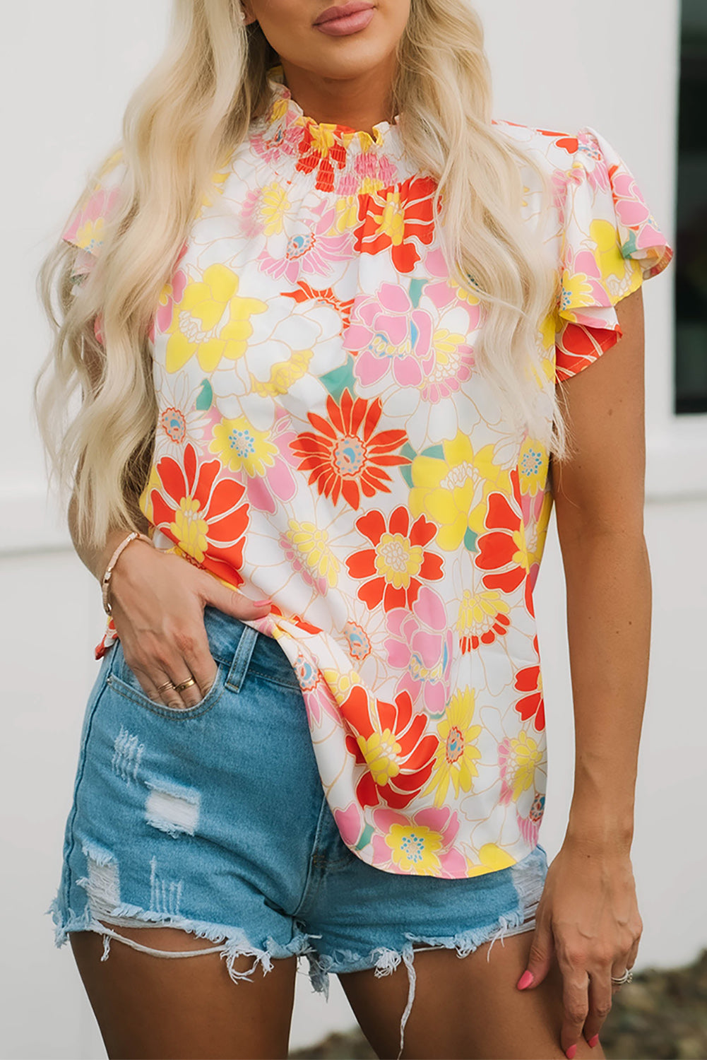 Multicolor Plus Size Floral Button Keyhole Back Ruffle Romper