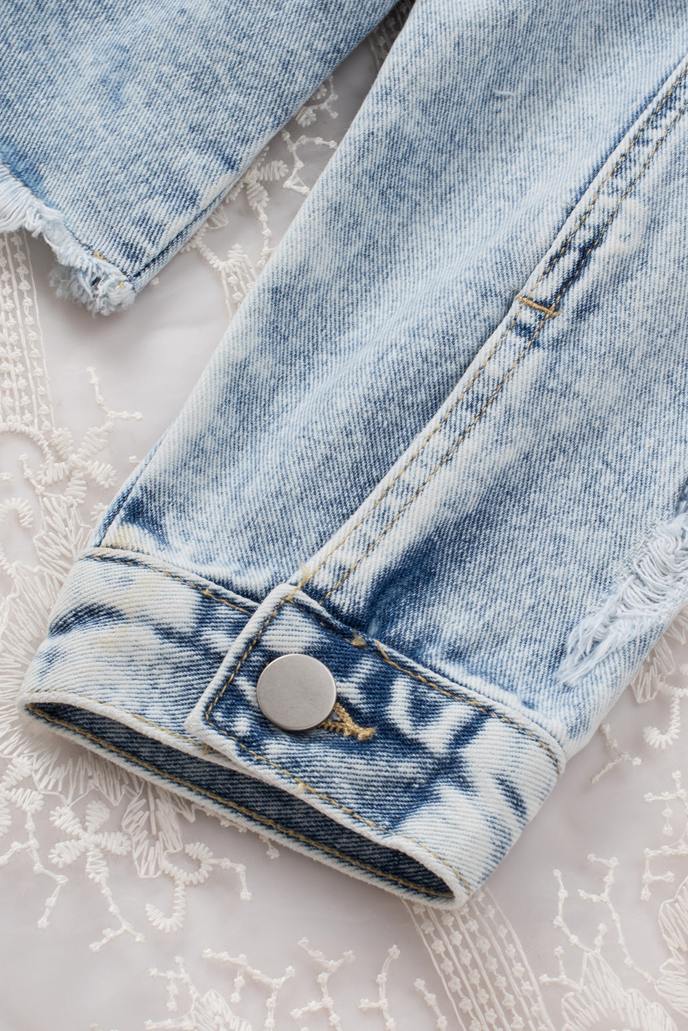 Dark Blue Plus Size Distressed Flap Pocket Denim Jacket