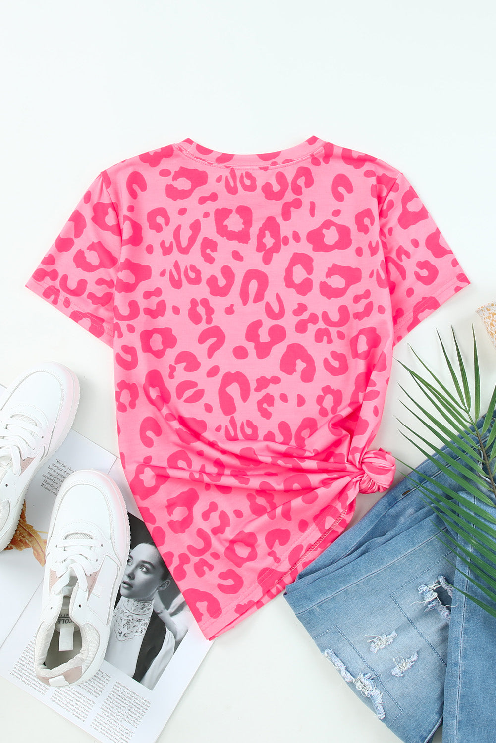 Pink Leopard Print Ankle-length High Waist Skinny Pants
