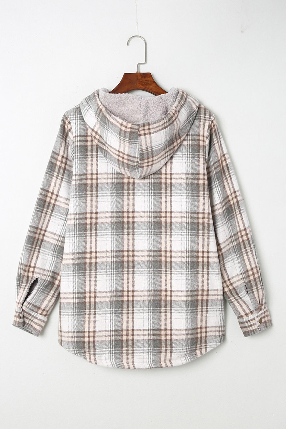 Orange Plaid Pattern Sherpa Lined Hooded Shacket