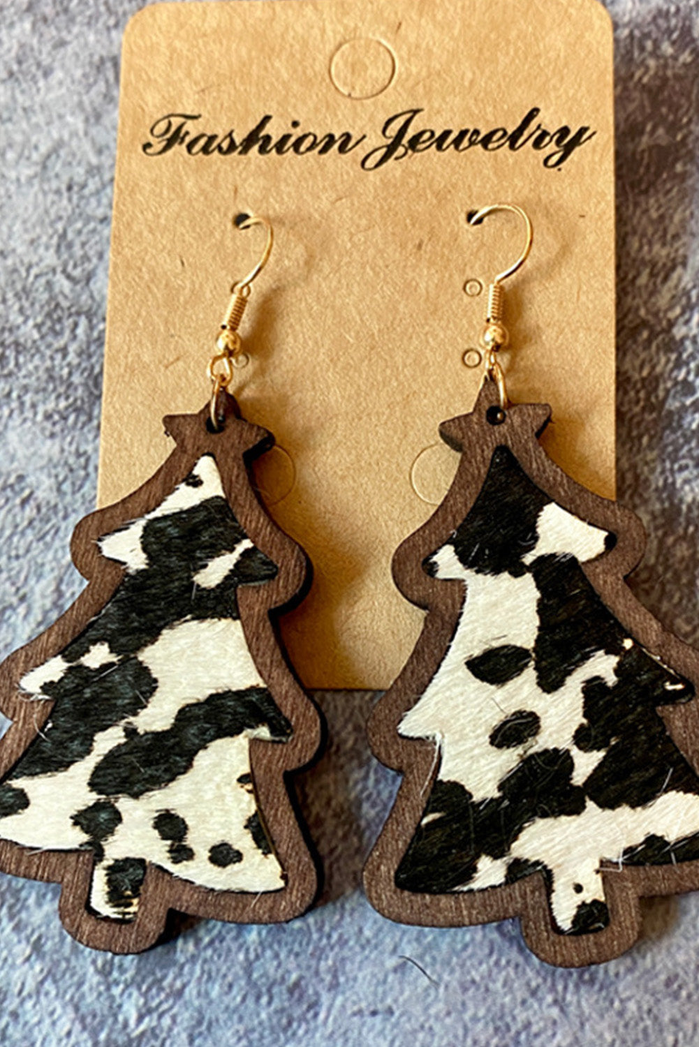 Fiery Red Shade Of Leopard Plaid Christmas Tree Earrings