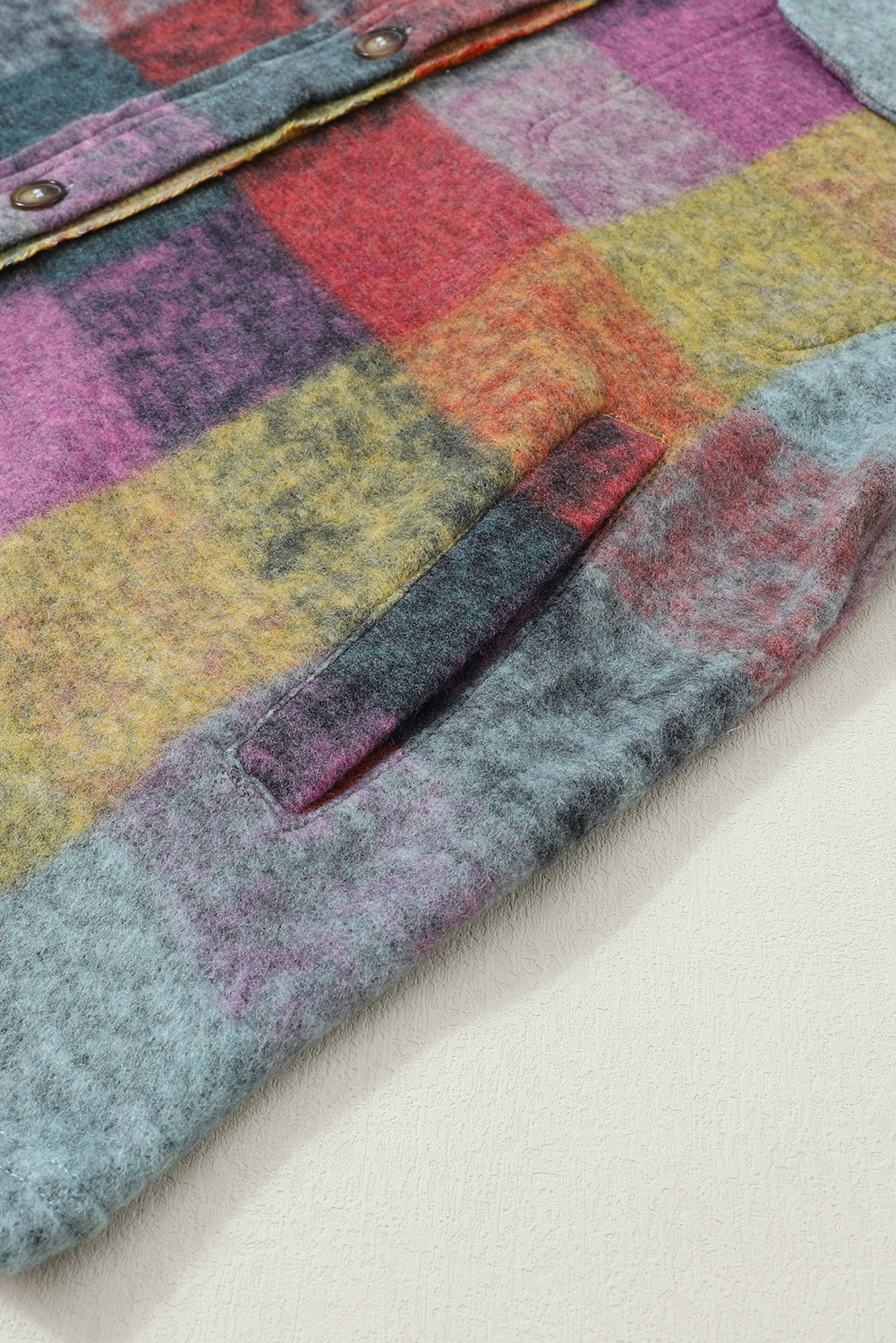 Multicolor Brushed Plaid Buttoned Pullover Oversized Hoodie