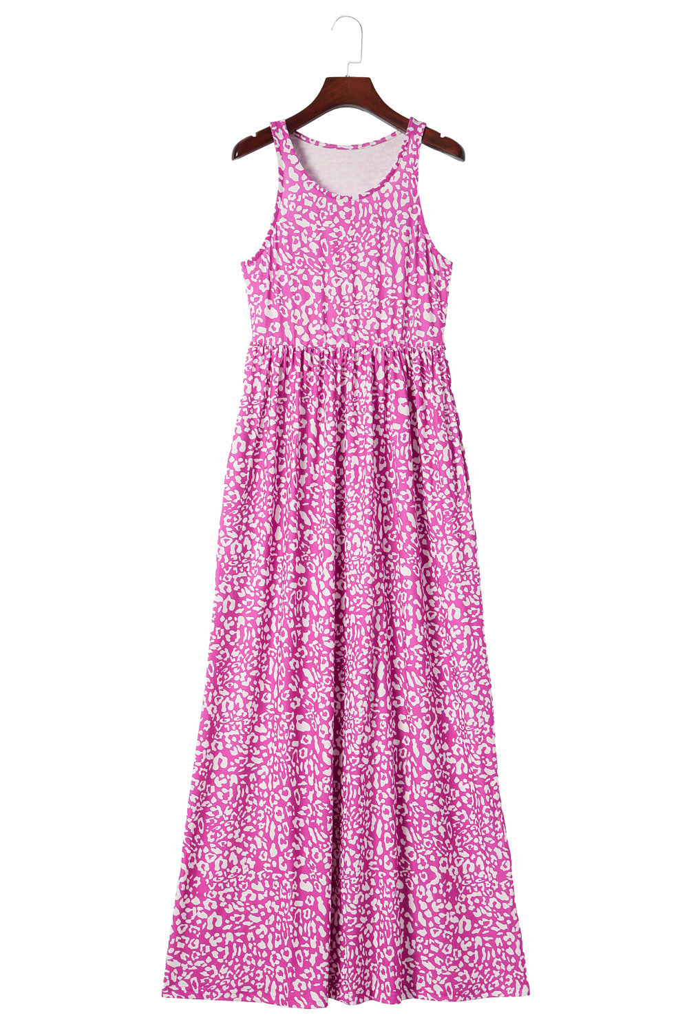 Gray Leopard Print Pocketed Sleeveless Maxi Dress