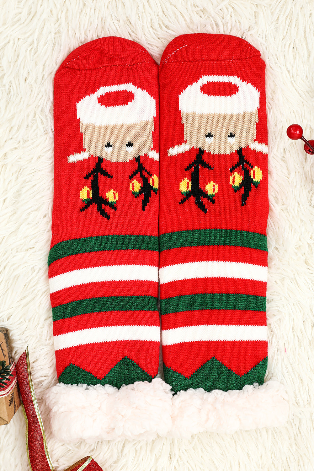 Fiery Red Cartoon Santa Claus Christmas Fleece Socks